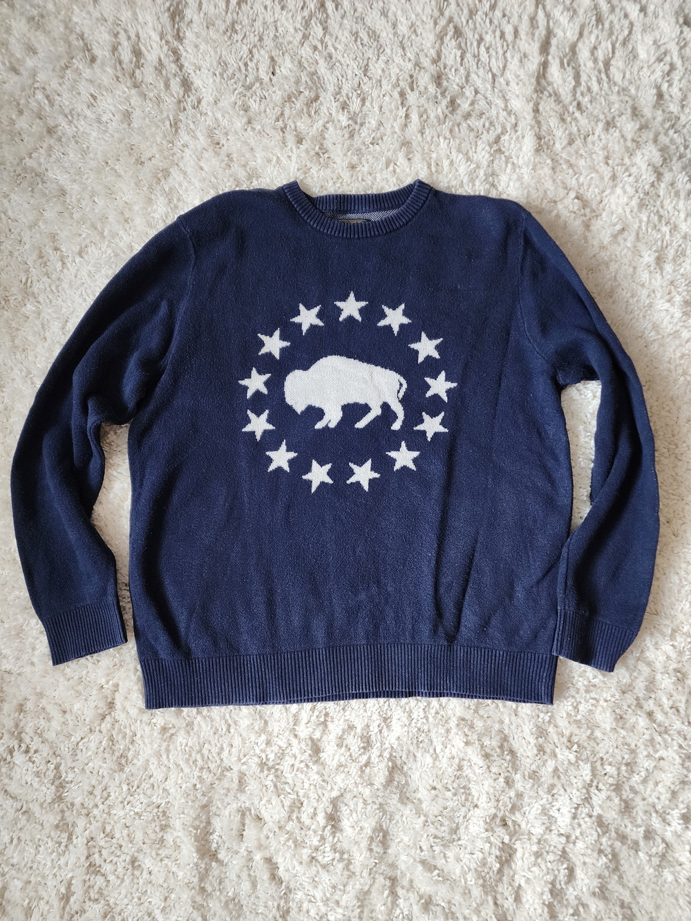 Lucky Brand Navy Crewneck Sweater with White Buffalo & Stars